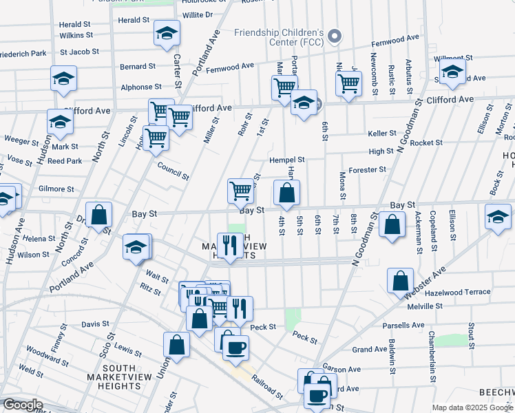 map of restaurants, bars, coffee shops, grocery stores, and more near 34 Teresa Street in Rochester