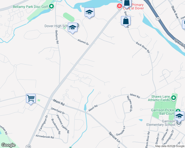 map of restaurants, bars, coffee shops, grocery stores, and more near 60 Dunns Bridge Lane in Dover