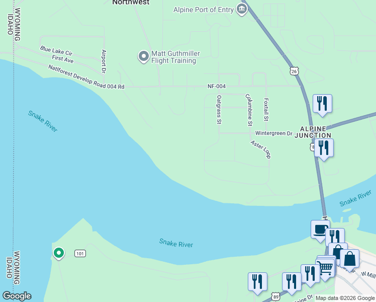 map of restaurants, bars, coffee shops, grocery stores, and more near Aster Loop in Alpine