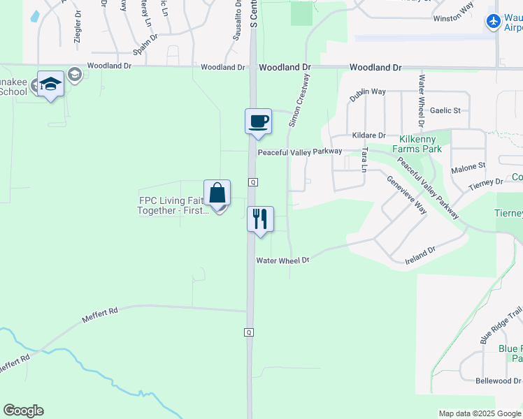 map of restaurants, bars, coffee shops, grocery stores, and more near 1141 Simon Crestway in Waunakee