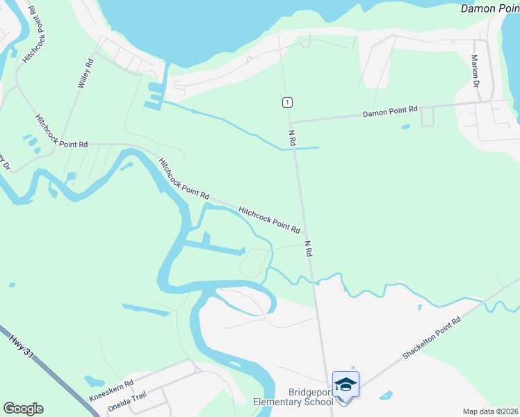 map of restaurants, bars, coffee shops, grocery stores, and more near 9300-9398 Hitchcock Point Road in Bridgeport