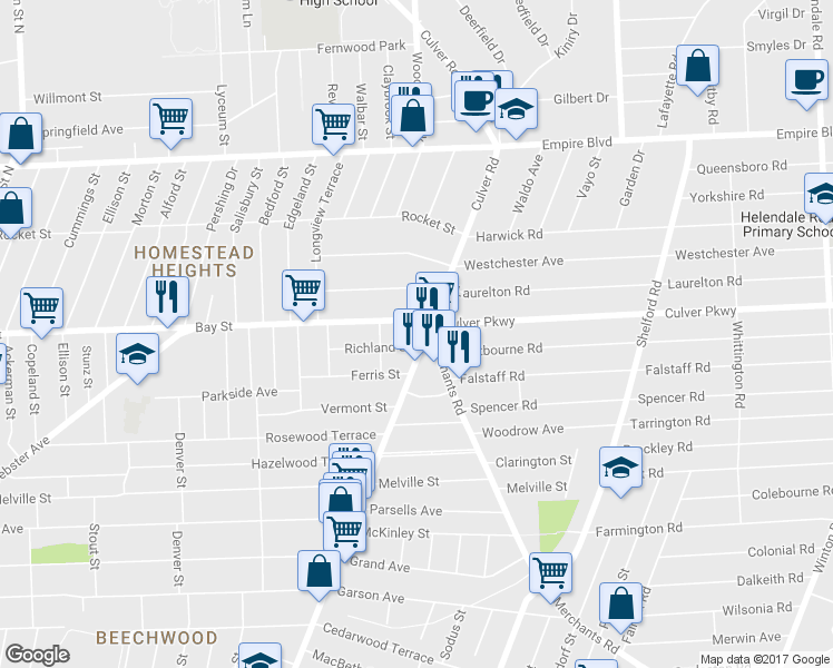map of restaurants, bars, coffee shops, grocery stores, and more near in Rochester