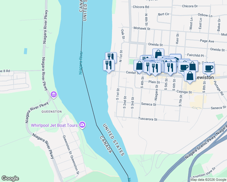 map of restaurants, bars, coffee shops, grocery stores, and more near 225 South 1st Street in Lewiston