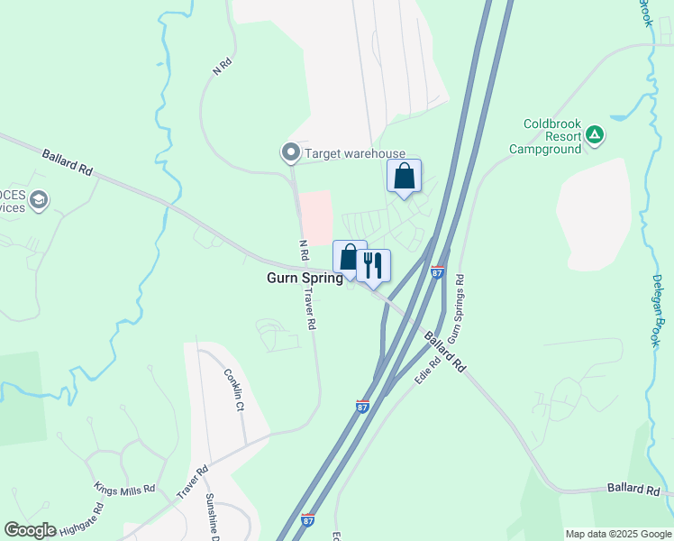 map of restaurants, bars, coffee shops, grocery stores, and more near Gordan Ln in Gansevoort