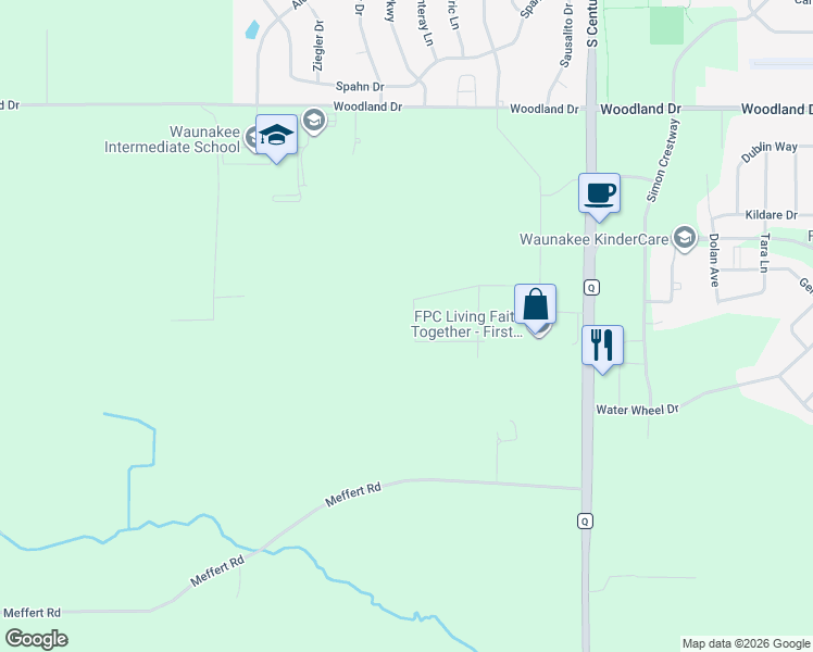 map of restaurants, bars, coffee shops, grocery stores, and more near 6190 Meffert Road in Waunakee