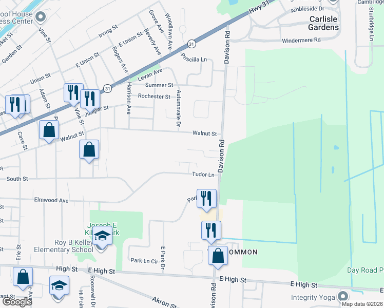 map of restaurants, bars, coffee shops, grocery stores, and more near 47 Fairway Drive in Lockport