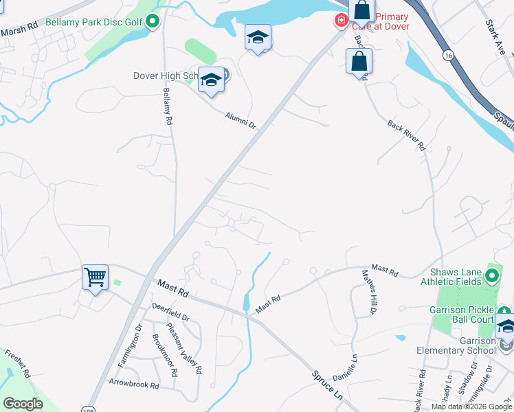 map of restaurants, bars, coffee shops, grocery stores, and more near 50 Dunns Bridge Lane in Dover