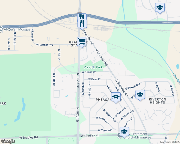 map of restaurants, bars, coffee shops, grocery stores, and more near 10517 West Donna Drive in Milwaukee