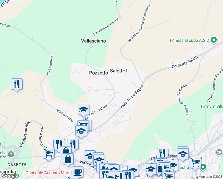 map of restaurants, bars, coffee shops, grocery stores, and more near 38 Strada Communale Bore di Tenna in Fermo