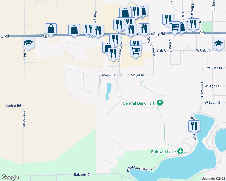map of restaurants, bars, coffee shops, grocery stores, and more near 825 South Greenville West Drive in Greenville