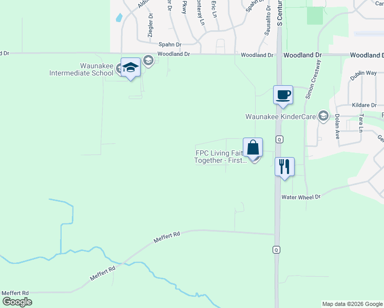 map of restaurants, bars, coffee shops, grocery stores, and more near 6190 Meffert Road in Waunakee