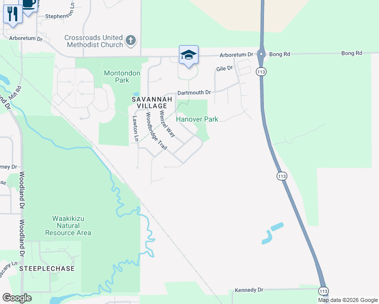 map of restaurants, bars, coffee shops, grocery stores, and more near 1257 Hanover Trail in Waunakee