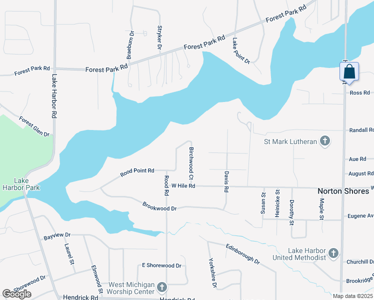 map of restaurants, bars, coffee shops, grocery stores, and more near 4475 Birchwood Court in Norton Shores
