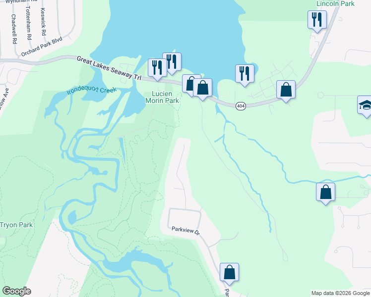 map of restaurants, bars, coffee shops, grocery stores, and more near 20 Old Westfall Drive in Rochester