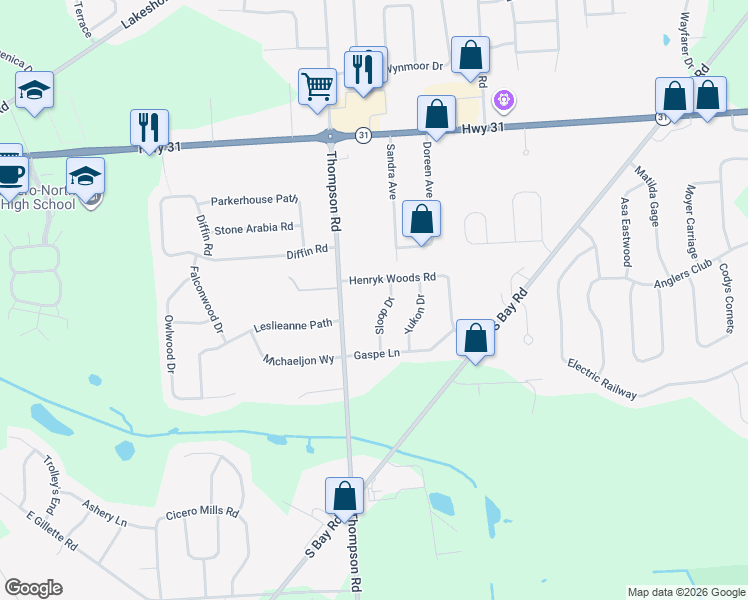 map of restaurants, bars, coffee shops, grocery stores, and more near 8115 Sloop Dr in Cicero