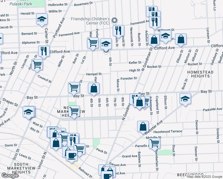map of restaurants, bars, coffee shops, grocery stores, and more near 238 6th Street in Rochester