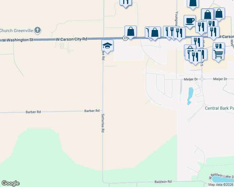 map of restaurants, bars, coffee shops, grocery stores, and more near in Greenville