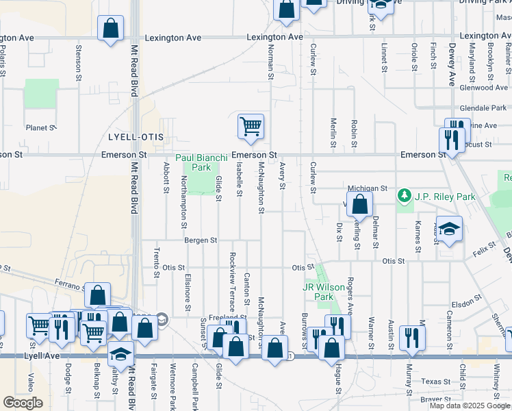 map of restaurants, bars, coffee shops, grocery stores, and more near 333 McNaughton Street in Rochester