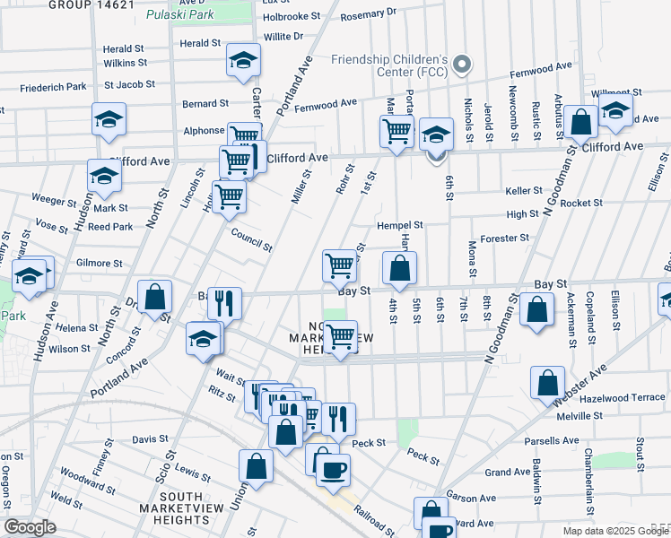 map of restaurants, bars, coffee shops, grocery stores, and more near 252 1st Street in Rochester
