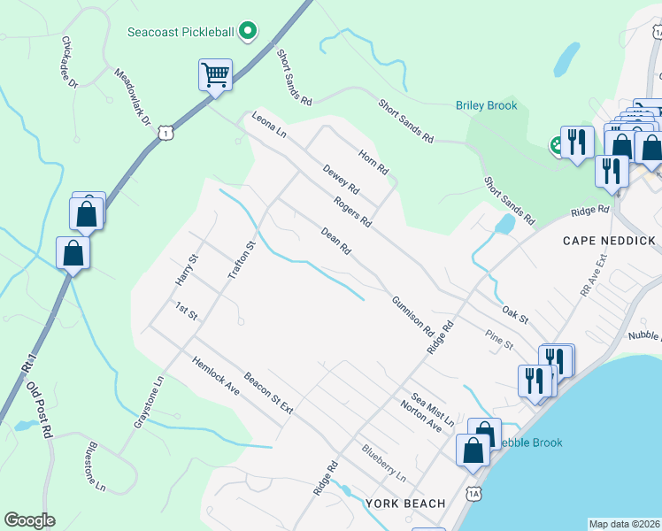 map of restaurants, bars, coffee shops, grocery stores, and more near 25 Gunnison Road in York