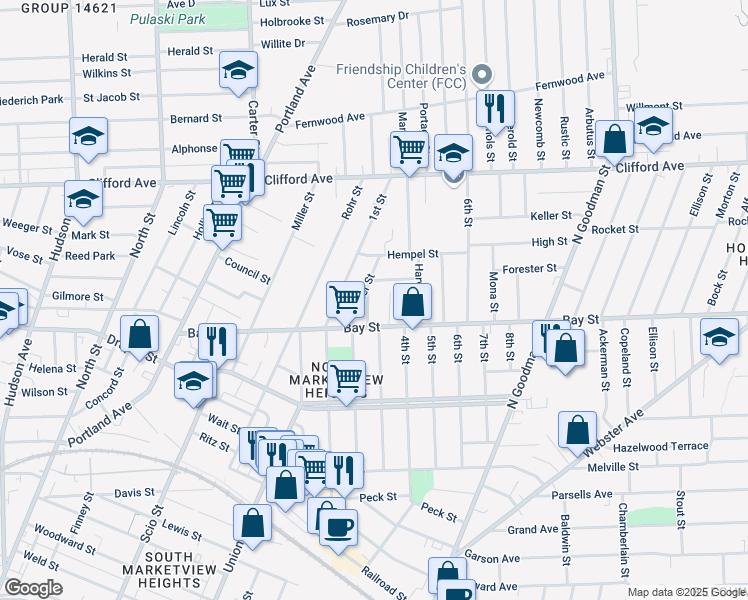 map of restaurants, bars, coffee shops, grocery stores, and more near 34 Teresa Street in Rochester