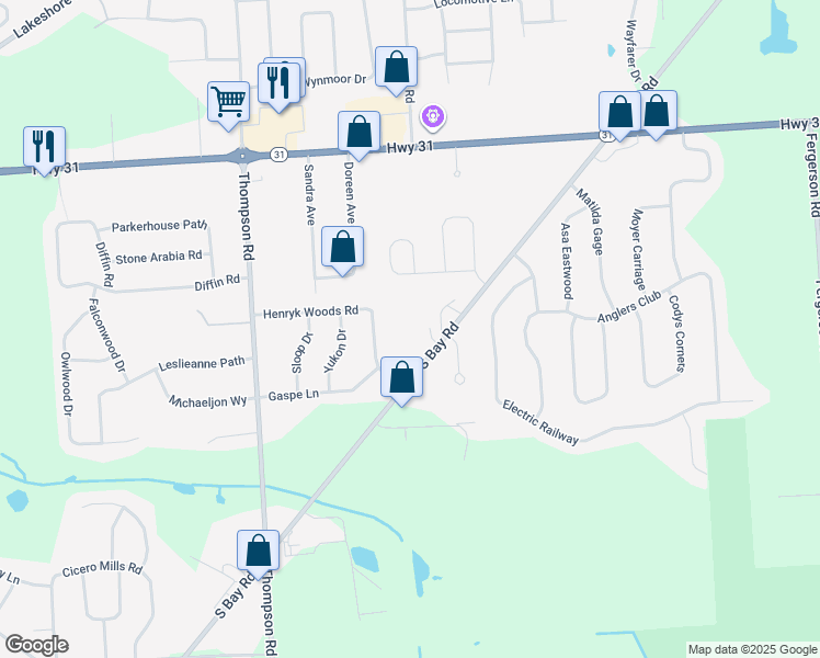 map of restaurants, bars, coffee shops, grocery stores, and more near 6305 S Bay Rd in Cicero