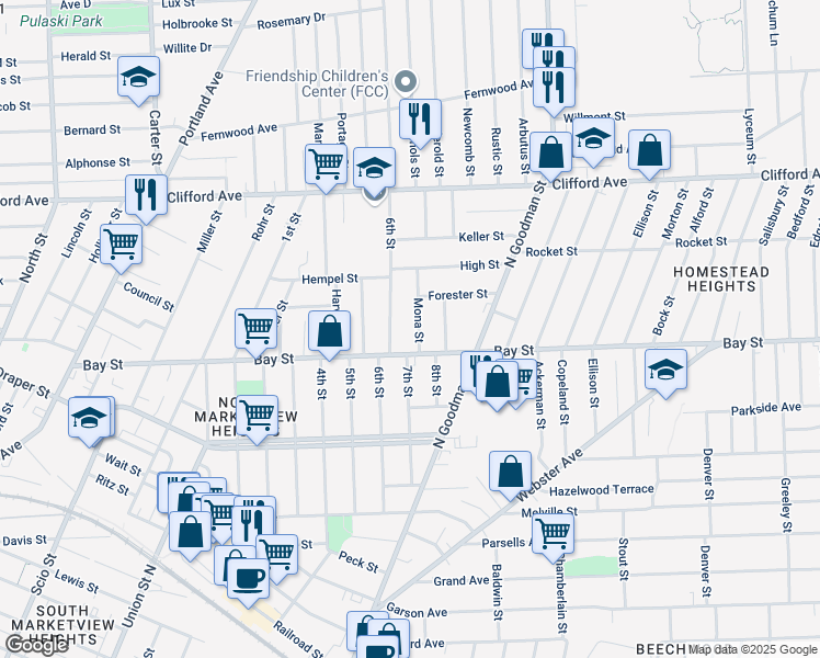 map of restaurants, bars, coffee shops, grocery stores, and more near 238 6th Street in Rochester