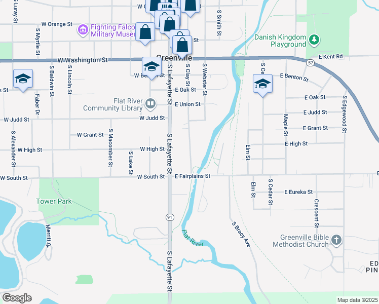map of restaurants, bars, coffee shops, grocery stores, and more near 910 South Clay Street in Greenville