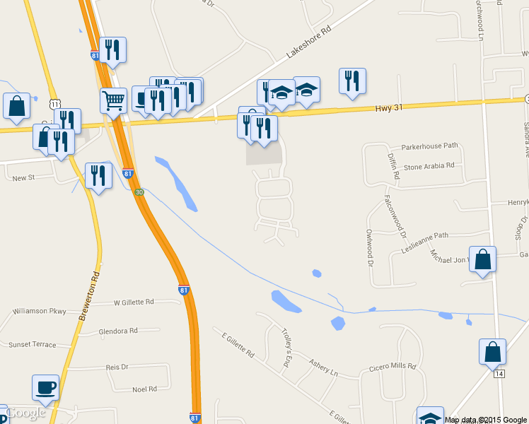 map of restaurants, bars, coffee shops, grocery stores, and more near 8776 New Country Dr in Cicero