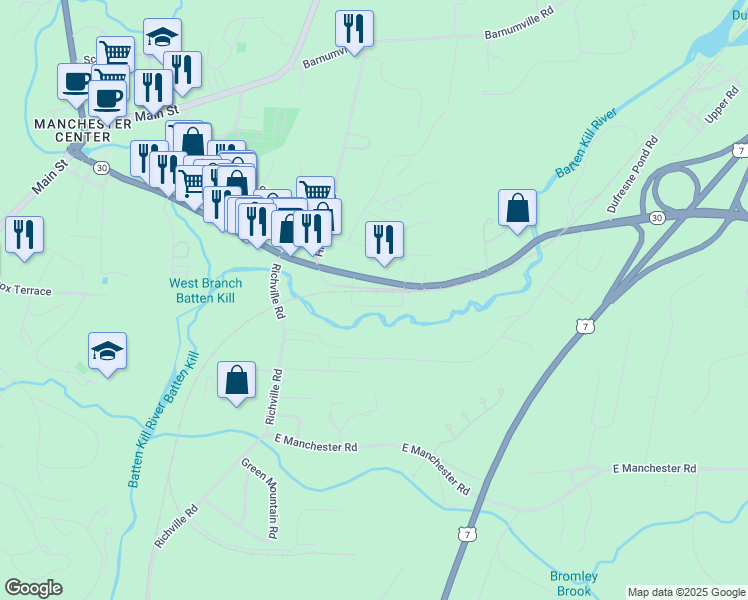 map of restaurants, bars, coffee shops, grocery stores, and more near 670 Depot Street in Manchester