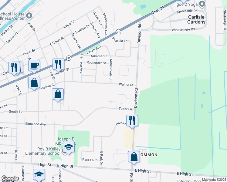 map of restaurants, bars, coffee shops, grocery stores, and more near 47 Fairway Drive in Lockport