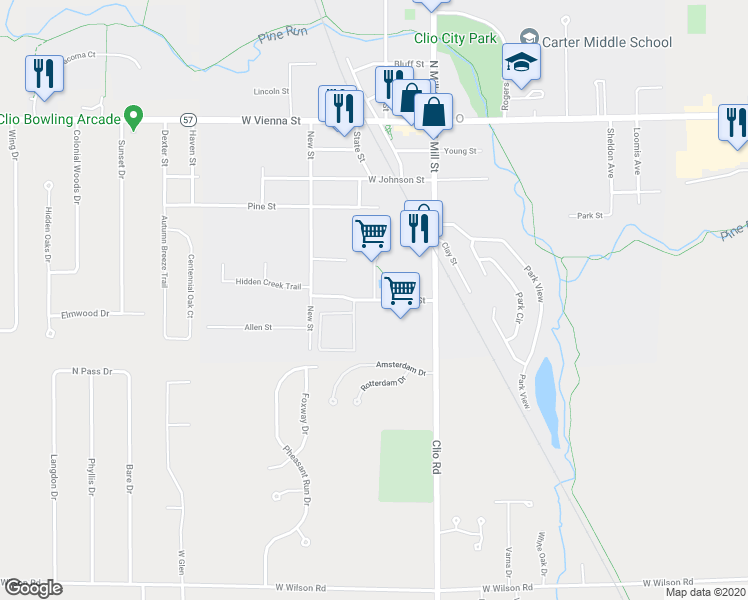 map of restaurants, bars, coffee shops, grocery stores, and more near 183 Smith Street in Clio