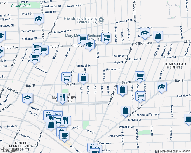 map of restaurants, bars, coffee shops, grocery stores, and more near 26 Crombie Street in Rochester