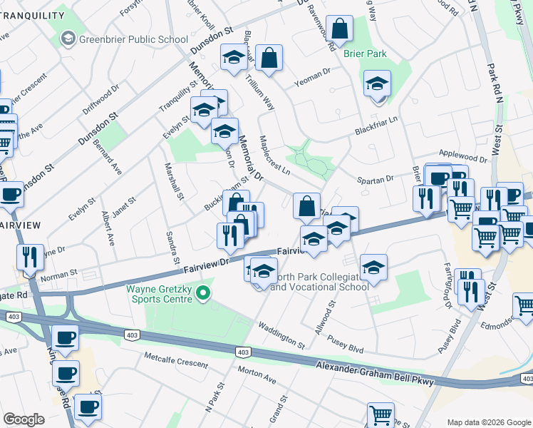 map of restaurants, bars, coffee shops, grocery stores, and more near in Brantford