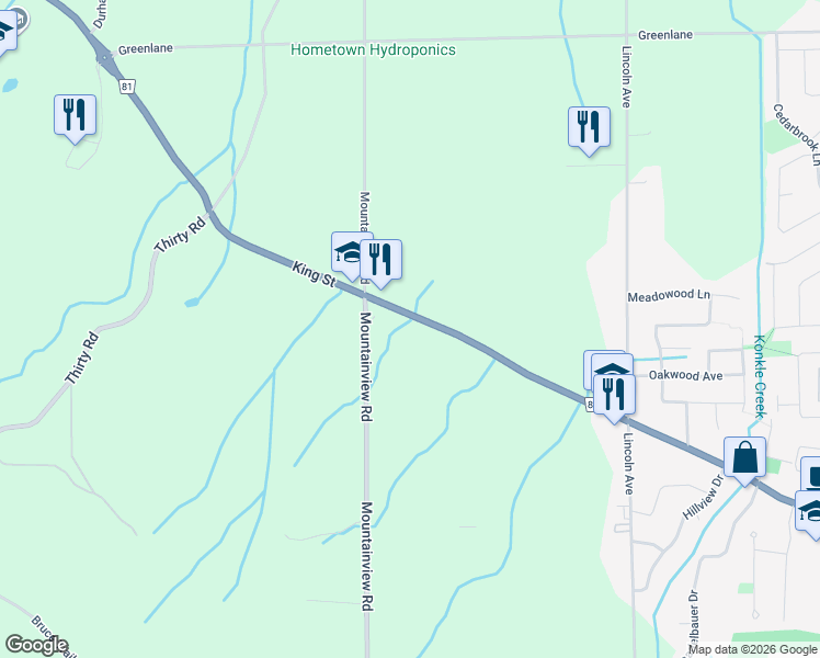 map of restaurants, bars, coffee shops, grocery stores, and more near 5366 King Street in Lincoln