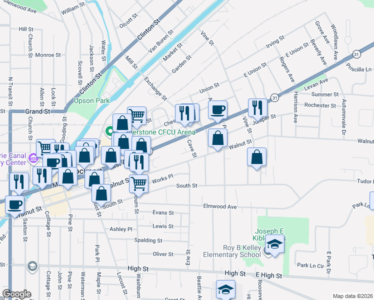 map of restaurants, bars, coffee shops, grocery stores, and more near 188 Devereaux Court in Lockport