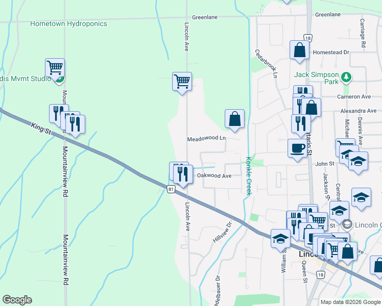map of restaurants, bars, coffee shops, grocery stores, and more near 4439 Lincoln Avenue in Lincoln
