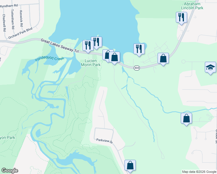 map of restaurants, bars, coffee shops, grocery stores, and more near 20 Old Westfall Drive in Rochester