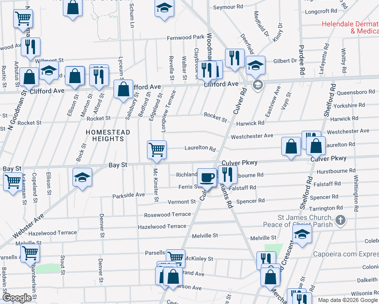 map of restaurants, bars, coffee shops, grocery stores, and more near None in Rochester