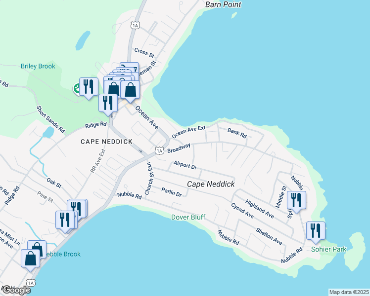 map of restaurants, bars, coffee shops, grocery stores, and more near 131 Airport Drive in York