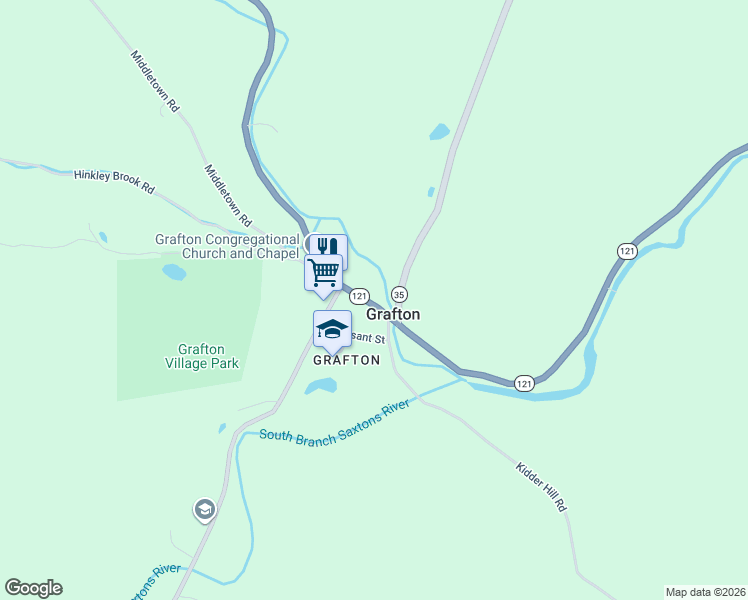 map of restaurants, bars, coffee shops, grocery stores, and more near 185 Main Street in Grafton