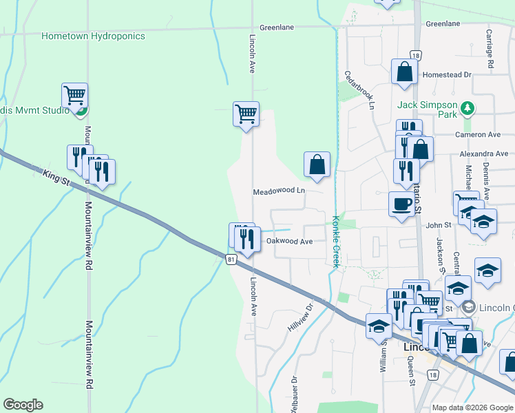 map of restaurants, bars, coffee shops, grocery stores, and more near 4445 Lincoln Avenue in Lincoln