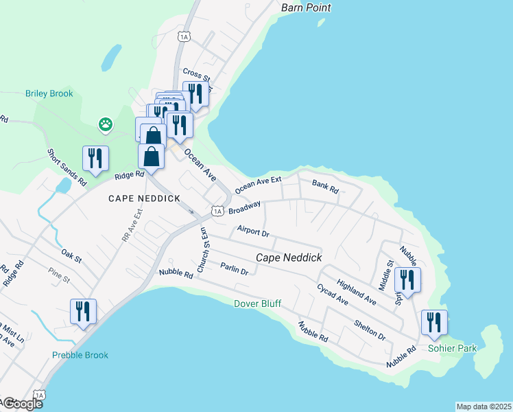 map of restaurants, bars, coffee shops, grocery stores, and more near 131 Airport Drive in York
