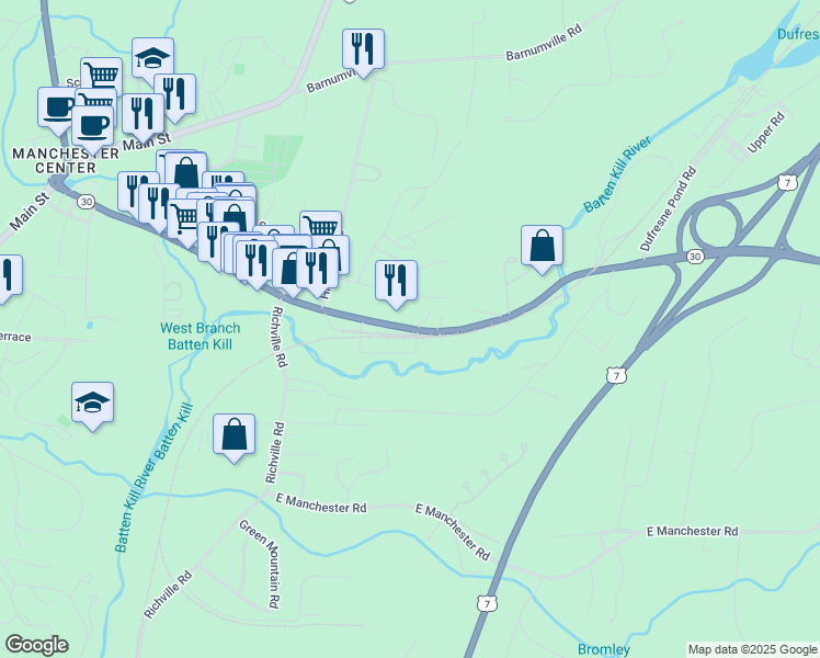 map of restaurants, bars, coffee shops, grocery stores, and more near 670 Depot Street in Manchester