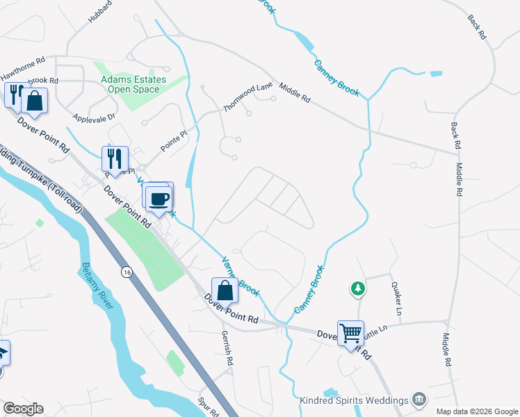 map of restaurants, bars, coffee shops, grocery stores, and more near 41 Toftree Lane in Dover