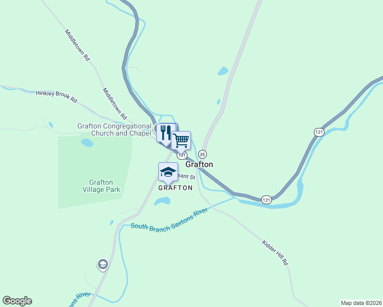 map of restaurants, bars, coffee shops, grocery stores, and more near 147 Main Street in Grafton