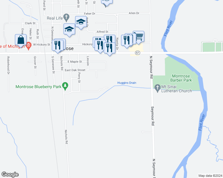 map of restaurants, bars, coffee shops, grocery stores, and more near 301 Coke Drive in Montrose
