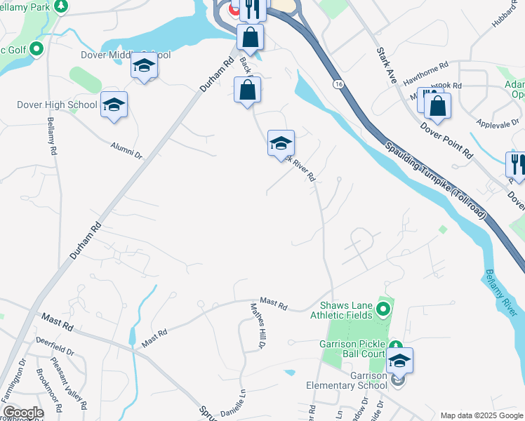 map of restaurants, bars, coffee shops, grocery stores, and more near 30 Holiday Drive in Dover