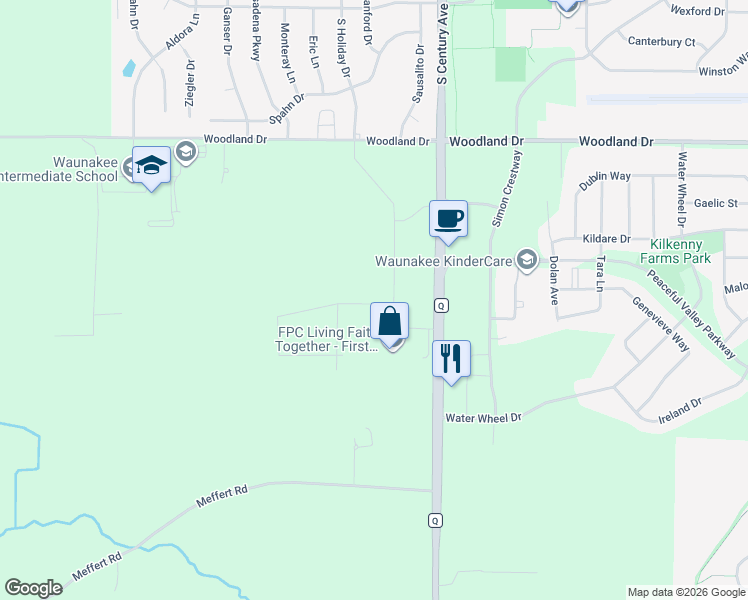 map of restaurants, bars, coffee shops, grocery stores, and more near 5765 County Highway Q in Waunakee