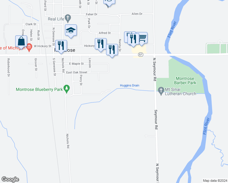 map of restaurants, bars, coffee shops, grocery stores, and more near 301 Coke Drive in Montrose